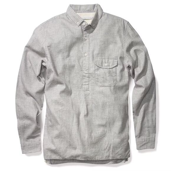 Outerknown Decade Popover Heather Gray Henley Button Down Organic Cotton Shirt M - Picture 1 of 9